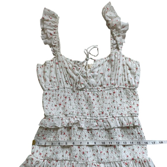 Mable New White Floral Romantic Smocked Ruched Mini Dress Size Large NWT - Picture 13 of 13